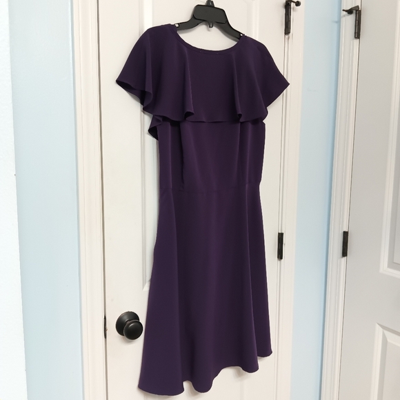 Lark & Ro Purple Asymmetrical Ruffled Midi Dress - Picture 2 of 4